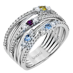 The intertwined design of this modern white and rose gold ring is highlighted by .66 ctw of round cut white diamonds.