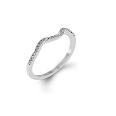 This modern wedding set is a bold choice with a crisscrossing design of 18k white and rose gold set with .26 ctw of white diamonds.
