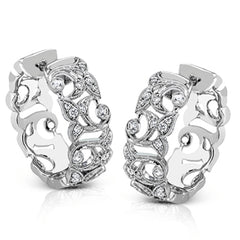 These traditional white gold hoop earrings reflect a romantic floral openwork design accented with .37 ctw of shimmering white diamonds.