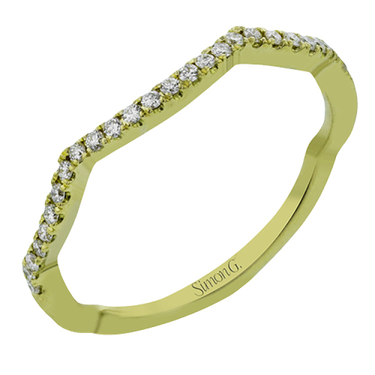 The distinctive twist design on the shank of this two-tone ring sets the stage for a sparkling setting of .13 ctw of round cut white diamonds.