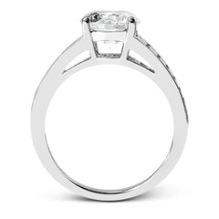 Baguette diamonds increasing in size lead the way to the center of this gorgeous engagement ring design. The outside edge is decorated with delicate milgrain, and this ring contains .98 ctw of side diamonds.