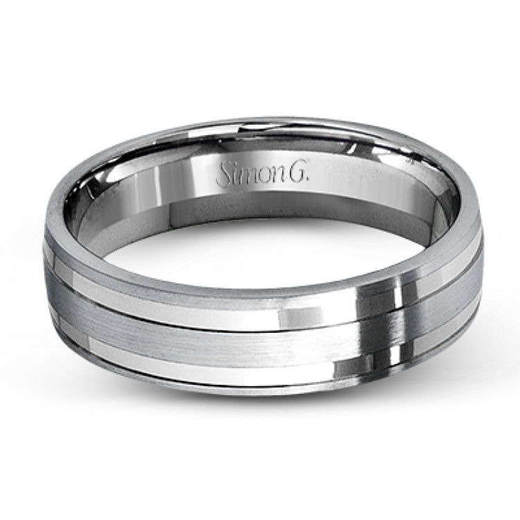 This two-tone gold men's band has a clean, modern design with both white and rose gold.