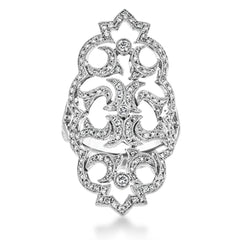 This beautiful ring is fit for royalty with an intricate design containing .60 ctw of round white diamonds.