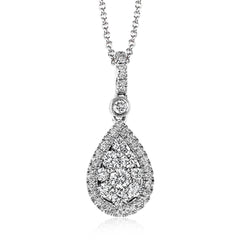 This glimmering teardrop shaped pendant is set with .47 ctw of round white diamonds and suspended from a diamond encrusted bail.