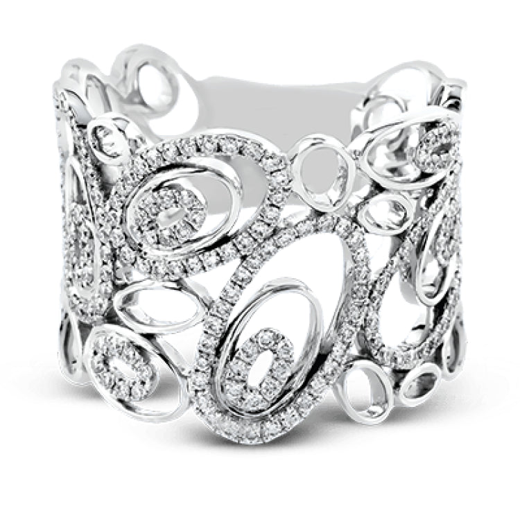 This modern 18k white gold ring has a fun design of repeating ovals set with .60 ctw of white diamonds.