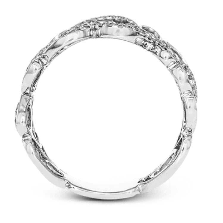 This modern 18k white gold ring has a fun design of repeating ovals set with .60 ctw of white diamonds.