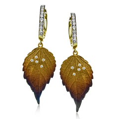 Gorgeous autumnal colors light up these earrings, which contain .19 ctw of diamonds.