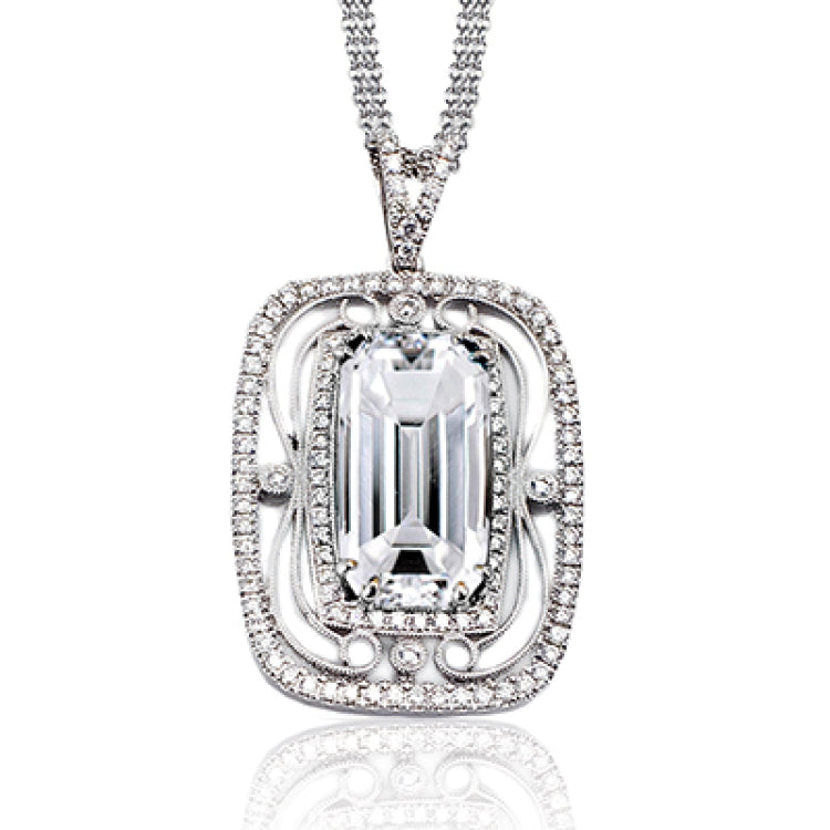 Make others green with envy by wearing this 18k white gold pendent featuring 5.67ct green tourmaline surrounded by .62cttw diamonds.