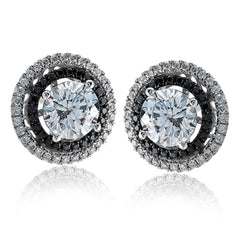 These earring jackets make for a stud earrings provide a touch of rose gold and white gold in a double halo design. These contain .50 ctw of white diamonds.