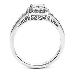 This lovely contemporary white gold engagement ring is set with .34 ctw of glistening princess cut white diamonds and .13 ctw of round cut white diamonds.