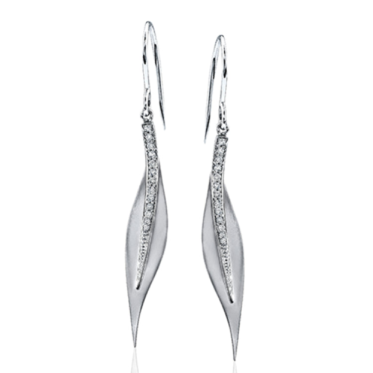 The leaf-like design on these modern earrings was inspired by nature. They contain .13 ctw of scintillating white diamonds.