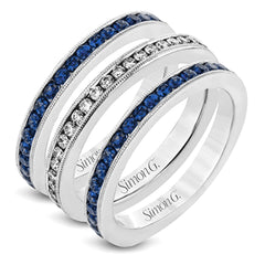 This lovely set of bands contains .63 ctw of white diamonds and 1.62 ctw of deep blue sapphires. Perfect for stacking.