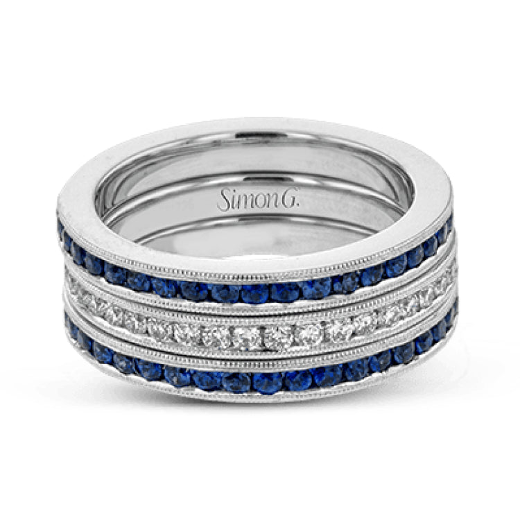 This lovely set of bands contains .63 ctw of white diamonds and 1.62 ctw of deep blue sapphires. Perfect for stacking.