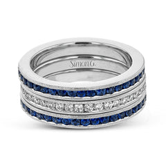 This lovely set of bands contains .63 ctw of white diamonds and 1.62 ctw of deep blue sapphires. Perfect for stacking.