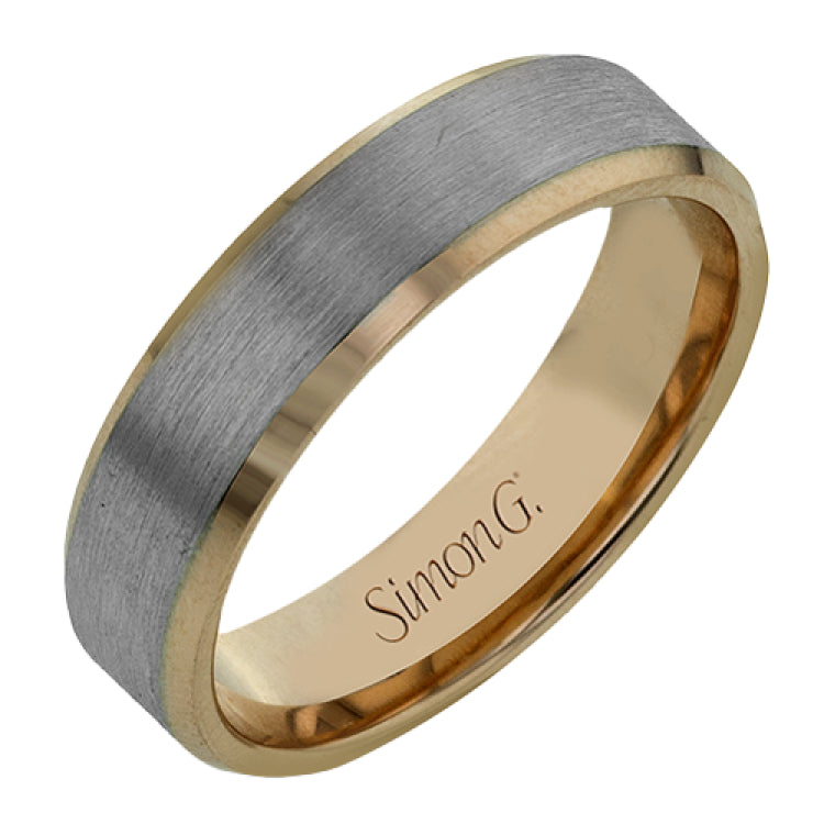 A distinctive combination of white gold combined with a rose gold silhouette creates an impressive design for this men's wedding band.