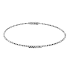 18K white gold beaded stackable bangle accented with 0.08 ctw of white diamonds, and a magnetic closure