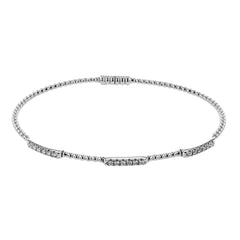 18K white gold beaded stackable bangle with 3 stations of diamonds 0.23 ctw, and a magnetic closure