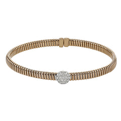 18K Rose gold textured bangle with round diamond accent .20 ctw. and magnetic closure, is a perfect bangle for stacking
