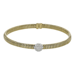 18K Yellow gold textured bangle with round diamond accent .20 ctw. and magnetic closure, is a perfect bangle for stacking