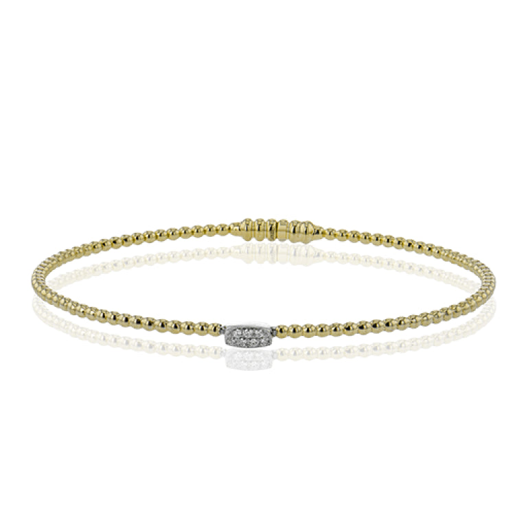 18K YG beaded bangle with diam accent and magnetic closure, perfect bangle for stacking