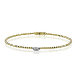 18K YG beaded bangle with diam accent and magnetic closure, perfect bangle for stacking
