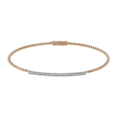 18K RG beaded bangle with a bar of shimmering diamonds in the center 0.28 ctw, and a magnetic closure
