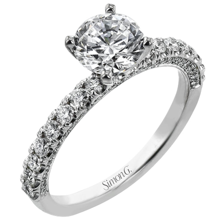 This engagement ring is sure to shine, with a classic straight design set with .49 ctw of white side diamonds.