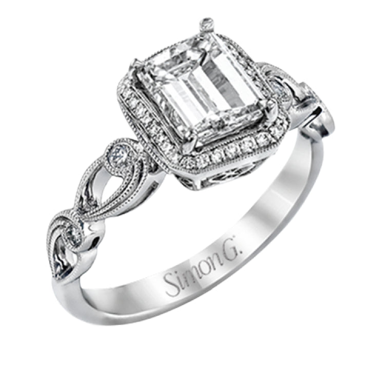 Reflecting a lovely romantic design, this white gold classic engagement ring features .16 ctw round cut white diamond accents.