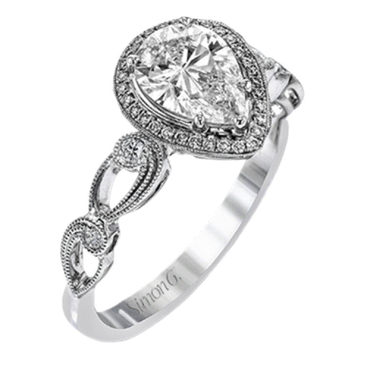 Reflecting a lovely romantic design, this white gold classic engagement ring features .16 ctw round cut white diamond accents.
