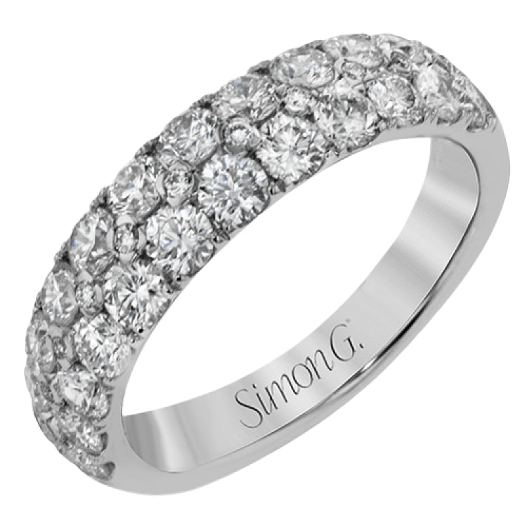 Simple yet elegant, this understated white gold band sparkles with 1.57 ctw of round white diamonds