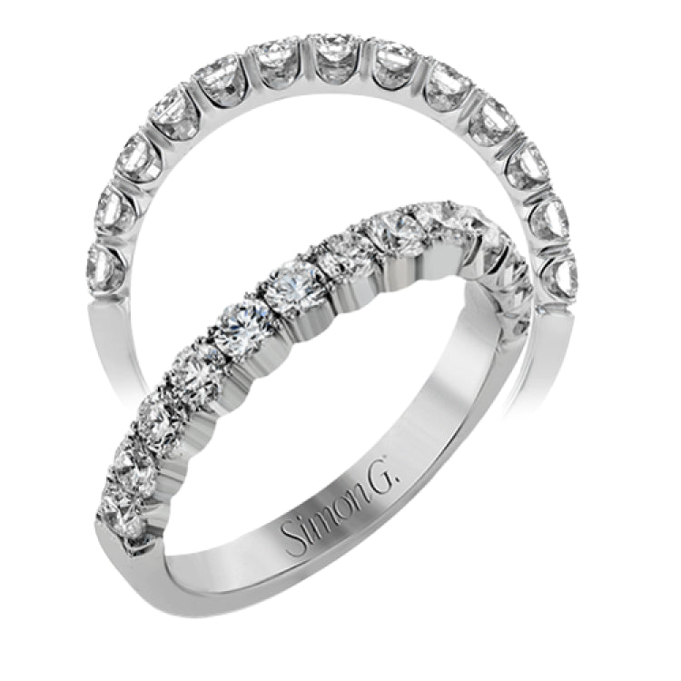 This classic wedding band contains a stunning .75 ctw of white round diamonds