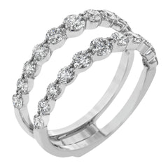 This 18k white gold engagement set certainly makes a statement with 1.72 ctw of white diamonds set in three rows.