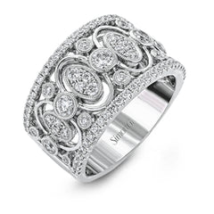 Delicate yet sophisticated, this stunning white gold ring is set with .75ctw round cut white diamonds highlighted by .27 ctw round cut white diamonds.