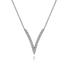 14K White Gold Diamond Chevron Necklace