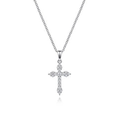 14K White Gold Diamond Cross Pendant Necklace
