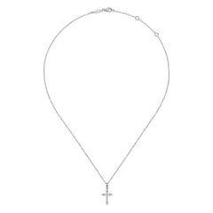 14K White Gold Diamond Cross Pendant Necklace