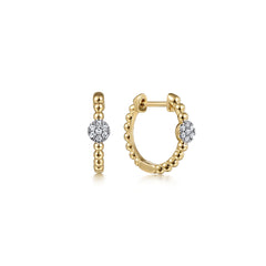 14K Yellow Gold Beaded Diamond Pave 15mm Huggies