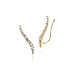 14K Yellow Gold Curving Bar Diamond Earrings