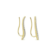 14K Yellow Gold Curving Bar Diamond Earrings