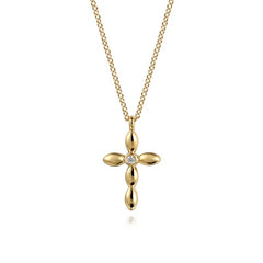 14K Yellow Gold Diamond Cross Necklace
