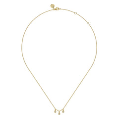 14K Yellow Gold Diamond Drop Pendant Necklace