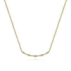 14K Yellow Gold Diamond Stations Bar Necklace