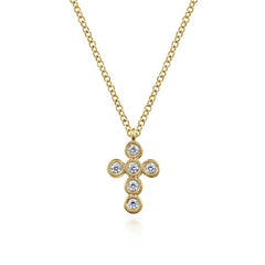 14K Yellow Gold Diamond Cross Pendant Necklace
