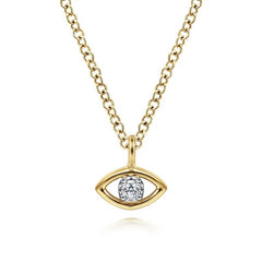 14K Yellow-White Gold Diamond Evil Eye Pendant Necklace