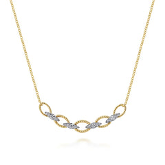 14K Yellow-White Gold Twisted Rope Oval Link Necklace with Diamond Connectors