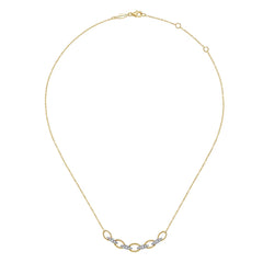 14K Yellow-White Gold Twisted Rope Oval Link Necklace with Diamond Connectors