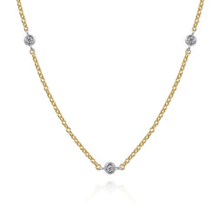 14K Yellow and White Gold Diamond Station Necklace