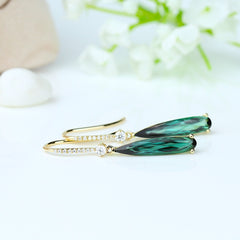 14K Yellow Gold Green Tourmaline Earrings