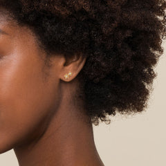 14K Yellow Gold Stacked Flower Diamond Stud Earrings