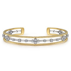 14K White and Yellow Gold Cuff Bangle